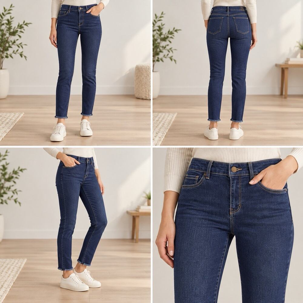 d.jean! Women’s Jeans Size 6 Dark Indigo Raw Frayed Hem Stretch Denim